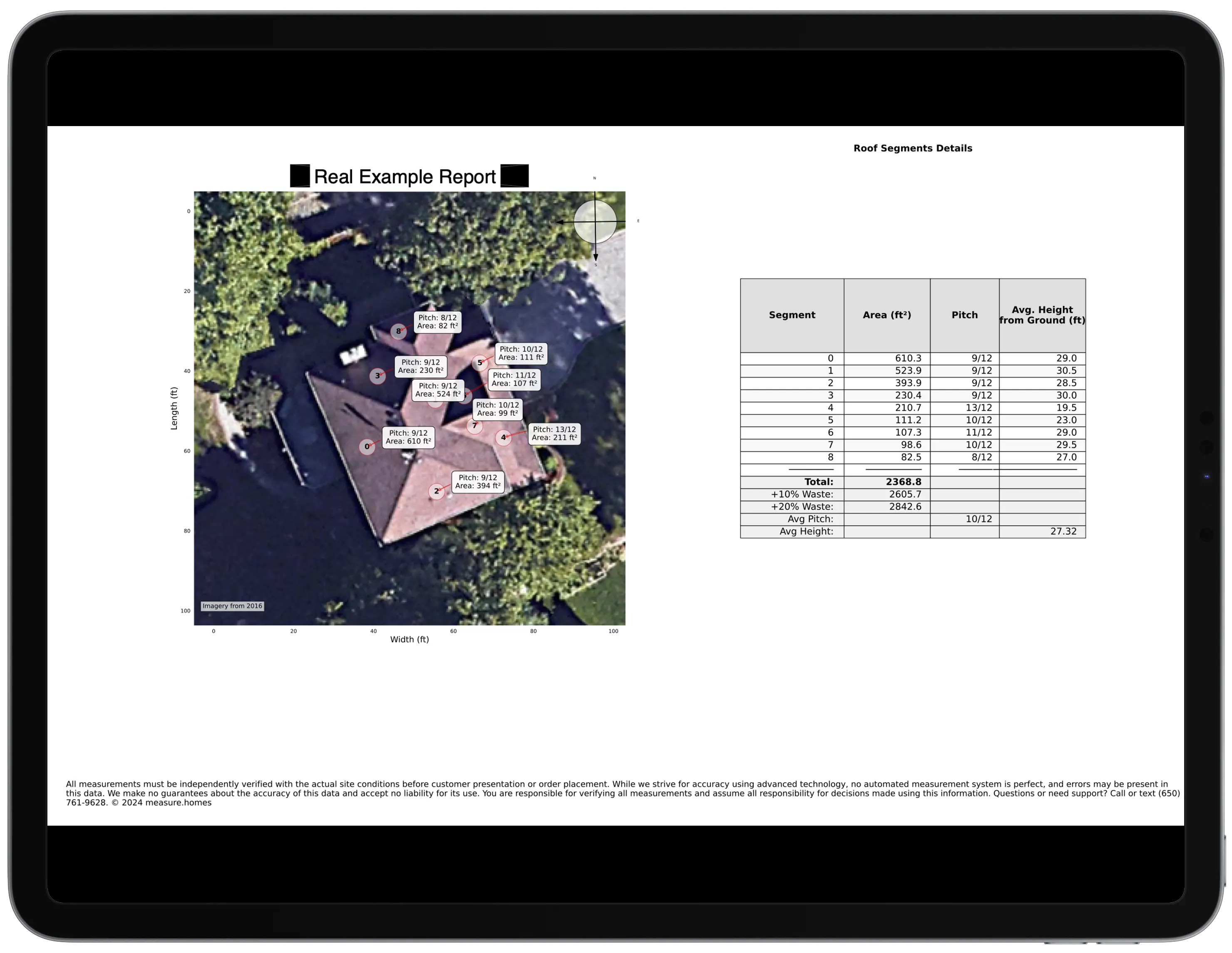 Roof measurement report example